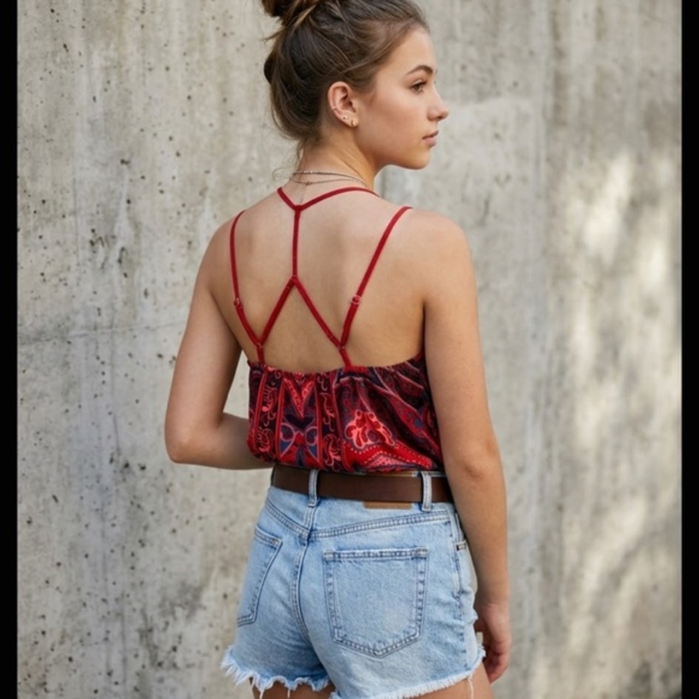 GB girls Red Paisley Strappy Crop Top
